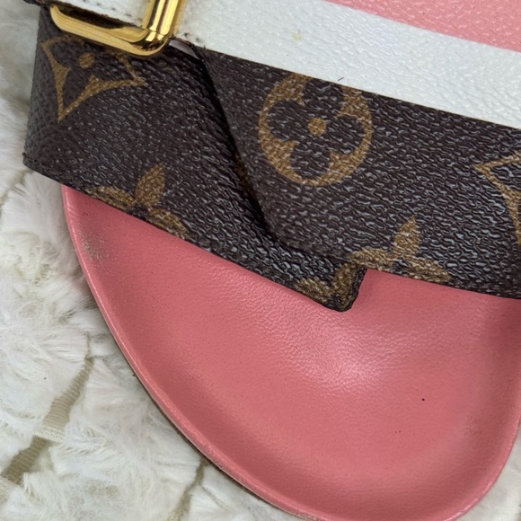 Vintage Women’s Louis Vuitton Monogram Pink Stripe Buckle Slides Size 8 - Picture 6 of 14